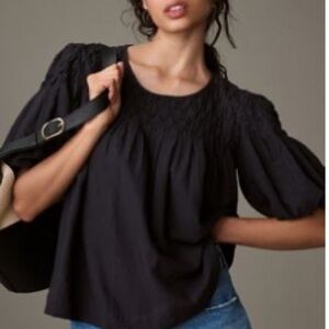 Anthropologie The Liza Puff-Sleeve Smocked Linen Top Sz M